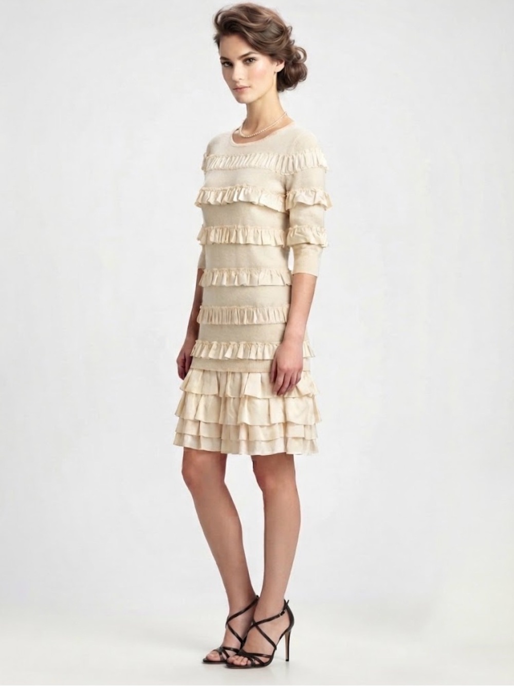 Marc by Marc Jacobs Silk Trim Wool Cashmere Ruffle Dress Size S